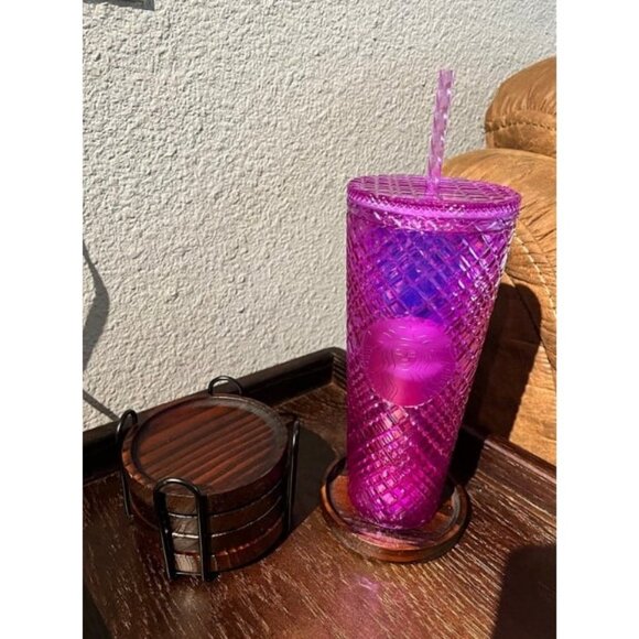 Natural Wood Drink Coasters Set with Holder for Modern Home Decor - Picture 2 of 2